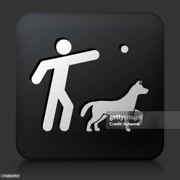 black square button with dog training - dog black background stock illustrations