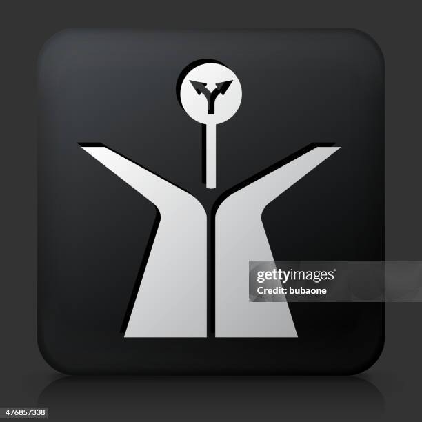 black square button with fork in the road - going separate ways stock illustrations