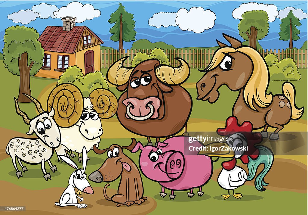 Grupo De Animales De Granja Dibujos Animados Ilustración Ilustración de  stock - Getty Images