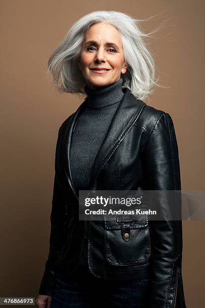 grey haired mature woman in leather jacket. - grey jacket stock pictures, royalty-free photos & images