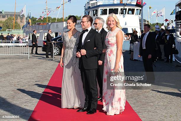 Crown Princess Victoria of Sweden and her husband Daniel, Duke of Vastergotland, Crown Princess Mette Marit of Norway, Ari Behn arrive for the...