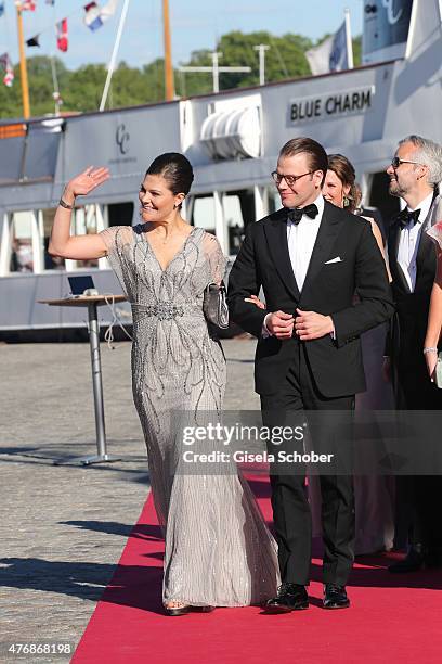 Crown Princess Victoria of Sweden and her husband Daniel, Duke of Vastergotland arrive for the private Pre-Wedding Dinner of Swedish Prince Carl...