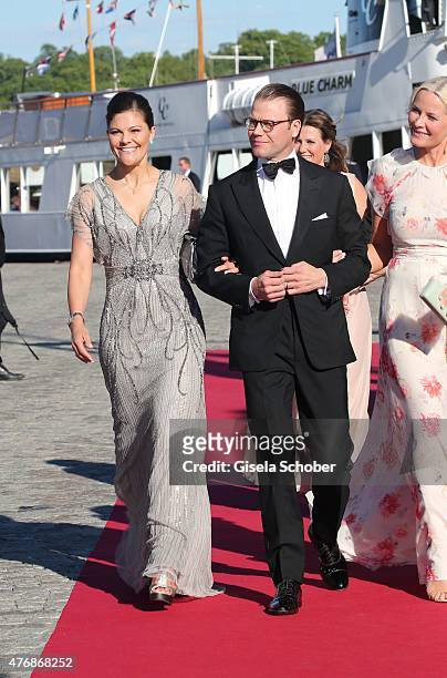 Crown Princess Victoria of Sweden and her husband Daniel, Duke of Vastergotland arrive for the private Pre-Wedding Dinner of Swedish Prince Carl...