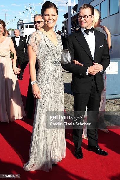 Crown Princess Victoria of Sweden and her husband Daniel, Duke of Vastergotland arrive for the private Pre-Wedding Dinner of Swedish Prince Carl...