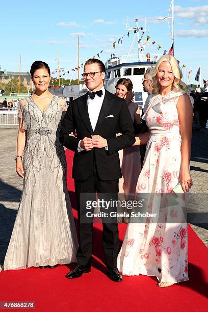 Crown Princess Victoria of Sweden and her husband Daniel, Duke of Vastergotland, Crown Princess Mette Marit of Norway arrive for the private...