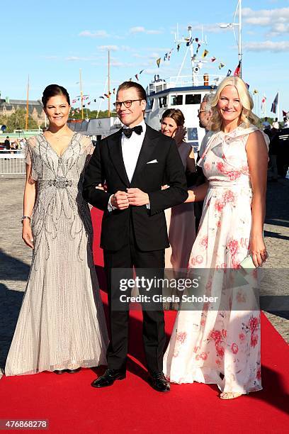 Crown Princess Victoria of Sweden and her husband Daniel, Duke of Vastergotland, Crown Princess Mette Marit of Norway arrive for the private...