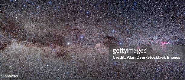 widefield view of alpha and beta centauri stars in the southern constellation of centaurus, along with the southern cross in the constellation crux. - southern cross stars stock pictures, royalty-free photos & images