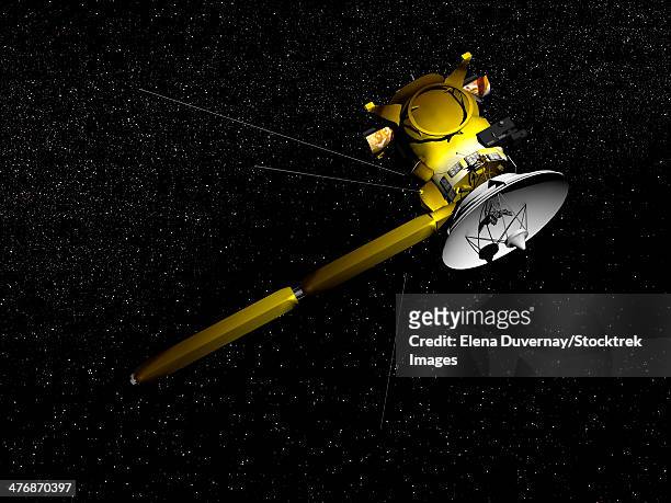 the cassini spacecraft in orbit. cassini was launched in 2007 and sent near saturn for observation in 2004. the current end of mission plan is 2017. - cassini spacecraft stock-grafiken, -clipart, -cartoons und -symbole