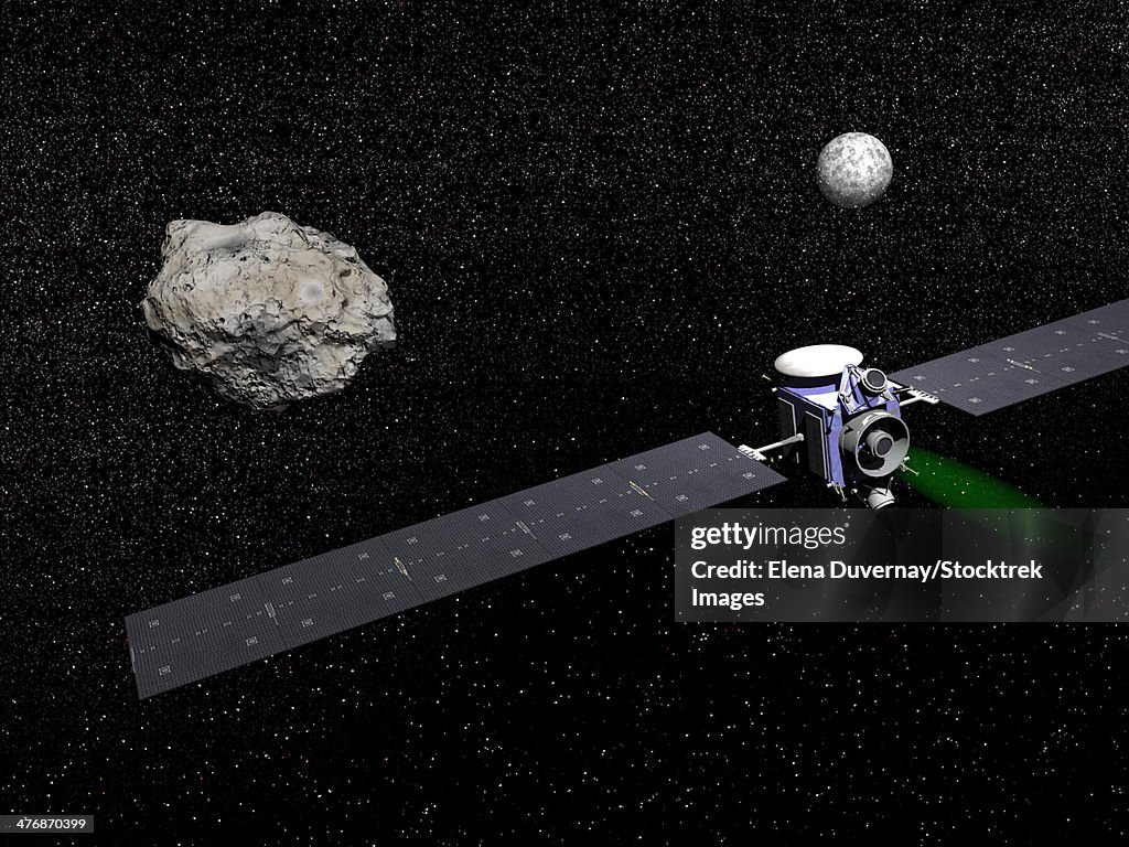 Dawn robotic spacecraft orbiting Ceres and Vesta, members of the asteroid belt, to study them in space.