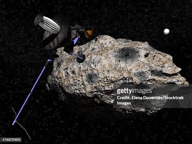 galileo spacecraft discovering asteroid 243 ida and its moon, dactyl. - 243 2013 stock illustrations