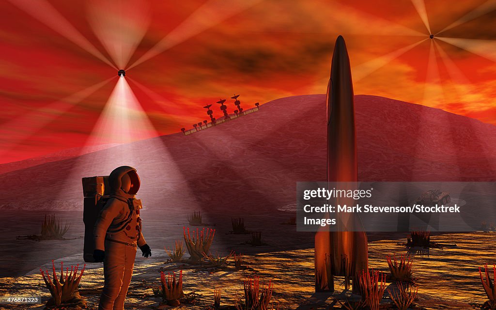 A colony being established on an alien red planet.