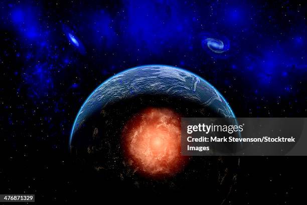 an asteroid impacting the earth. - planets colliding stock illustrations