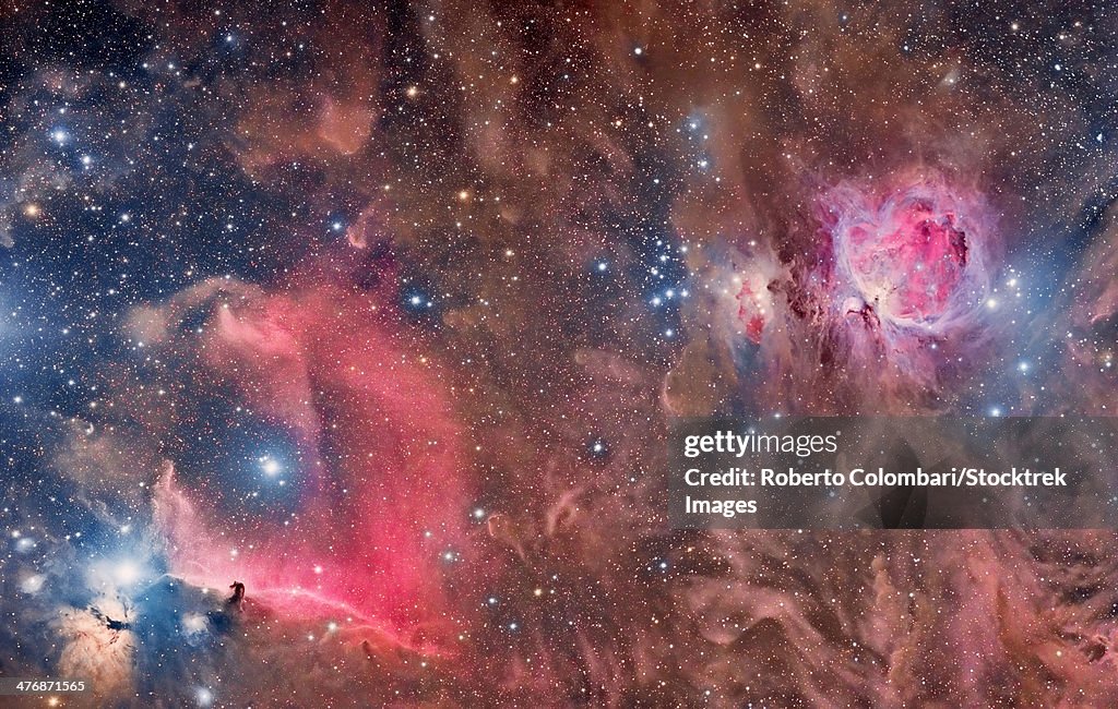 Widefield view of Orion Nebula (Messier 42), and Horsehead Nebula.