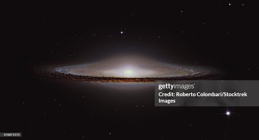 The Sombrero Galaxy, an unbarred spiral galaxy in the constellation Virgo.