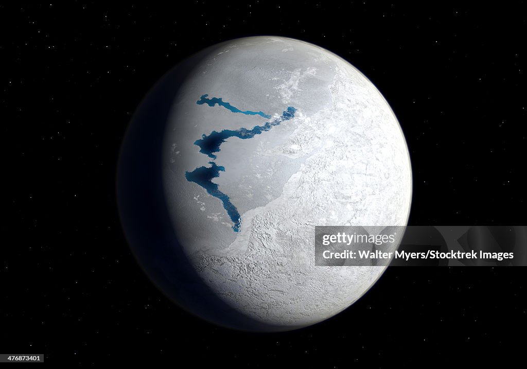 View of Earth 650 million years ago during the Marinoan glaciation.
