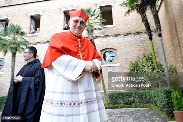 Italian Cardinal Agostino Vallini arrives at the Basilica di Santa Sabina to attend the Ash Wednesday service led by Pope Francis on March 5, 2014 in...