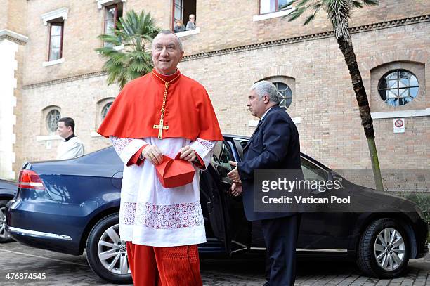 New Cardinal Pietro Parolin, Vatican Secretary of State, arrives at the Basilica di Santa Sabina to attend the Ash Wednesday service led by Pope...