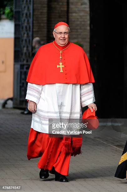 Italian Cardinal Angelo Sodano arrives at the Basilica di Santa Sabina to attend the Ash Wednesday service led by Pope Francis on March 5, 2014 in...