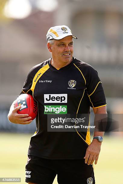 Assistant coach Mark Williams looks on during a Richmond Tigers AFL training session at ME Bank Centre on March 6, 2014 in Melbourne, Australia.