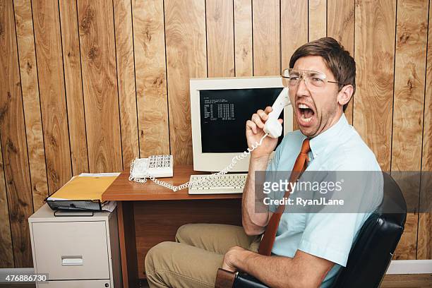 angry office worker of the past - frustration stockfoto's en -beelden