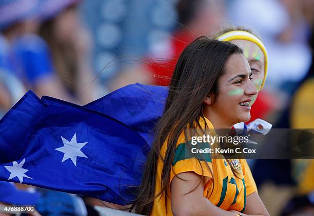 Australia fans look on prior to the FIFA Women's World Cup Canada 2015 match between Australia and Nigeria at Winnipeg Stadium on June 12, 2015 in...