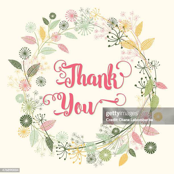 stockillustraties, clipart, cartoons en iconen met wildflowers wreath floral thank you card - thank you korte frase