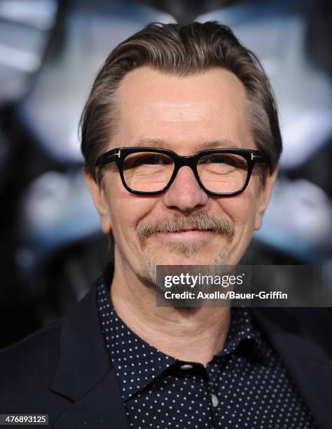 Actor Gary Oldman arrives at the Los Angeles premiere of 'RoboCop' at TCL Chinese Theatre on February 10, 2014 in Hollywood, California.