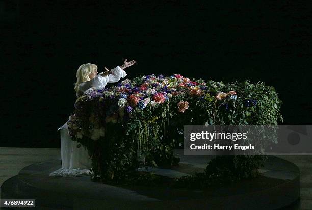 Lady Gaga performs during the Opening Ceremony for the Baku 2015 European Games at the Olympic Stadium on June 12, 2015 in Baku, Azerbaijan.