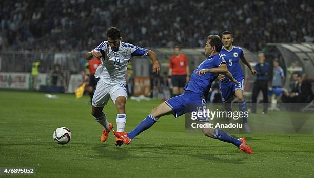 Senad Lullc of Bosnia in action during the UEFA EURO 2016 qualifying group B soccer match between Bosnia and Israel in Zenica, Bosnia and Herzegovina...