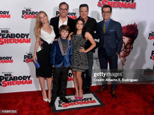 Actress Leslie Mann, Director Rob Minkoff, actors Patrick Warburton, Ty Burrell, actors Max Charles and Ariel Winter attend the premiere of Twentieth...