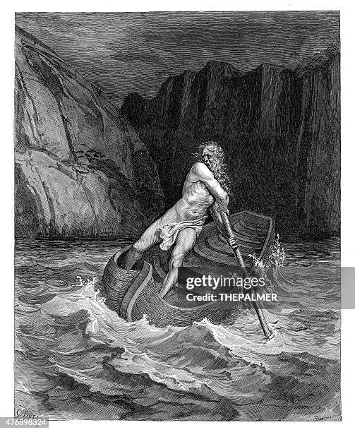 charon der ferryman gravur - dante inferno stock-grafiken, -clipart, -cartoons und -symbole