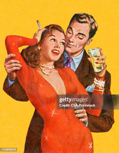 man embracing woman in red dress - 性感 幅插畫檔、美工圖案、卡通及圖標