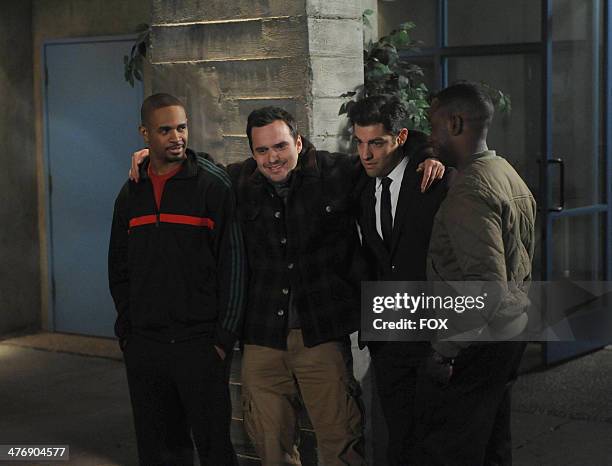 Damon Wayans, Jr., Jake Johnson, Max Greenfield and Lamorne Morris in the "Prince" episode of NEW GIRL airing Sunday, Feb. 2 immediately after FOX...