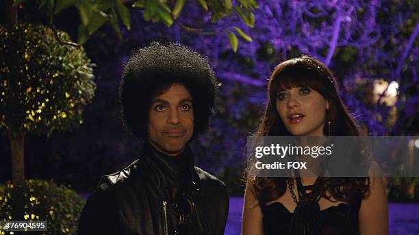 Zooey Deschanel and music royalty Prince in the "Prince" episode of NEW GIRL airing Sunday, Feb. 2 immediately after FOX Sports' coverage of SUPER...