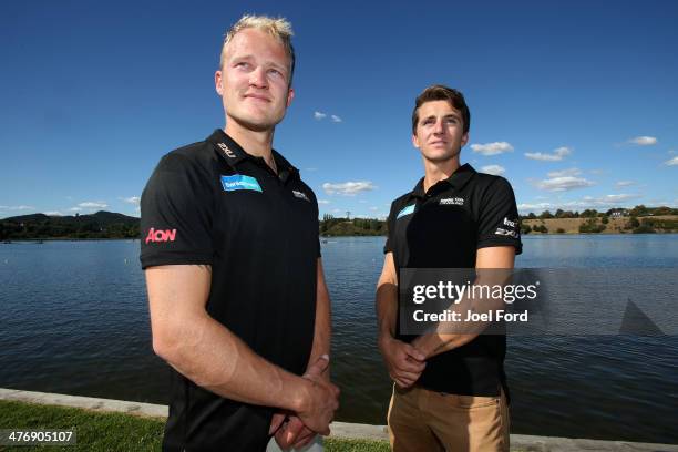 Toby Cunliffe-Steel and Matthew Dunham pose after being selected for the U23 men's lightweight double sculls at the Rowing New Zealand Team Selection...