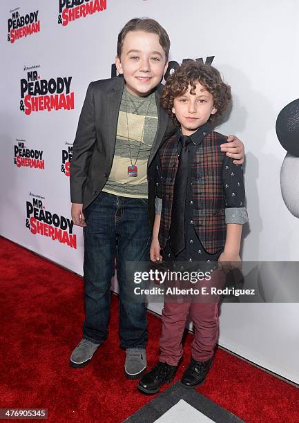 Actors Benjamin Stockham and August Maturo attend the premiere of Twentieth Century Fox and DreamWorks Animation's "Mr. Peabody & Sherman" at Regency...
