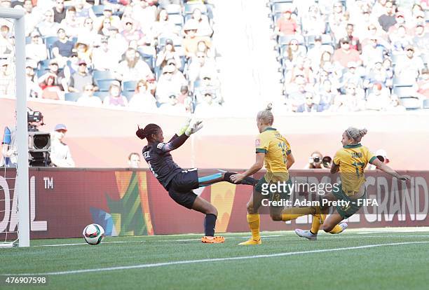 Kyah Simon of Australia scores her second goal during the Group D match between Australia and Nigeria of the FIFA Women's World Cup 2015 at Winnipeg...