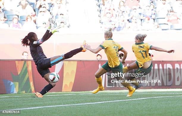 Kyah Simon of Australia scores her second goal during the Group D match between Australia and Nigeria of the FIFA Women's World Cup 2015 at Winnipeg...