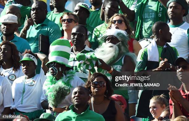 Nigeria's fans reacts during the Group D match of the 2015 FIFA Women's World Cup between Nigeria and Australia at the Winnipeg Stadium on June 12 in...