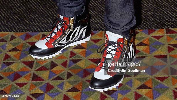 Actor Thomas Jones, shoe detail, attends the "Runaway Island" premiere during the 2015 American Black Film Festival at AMC Empire on June 12, 2015 in...