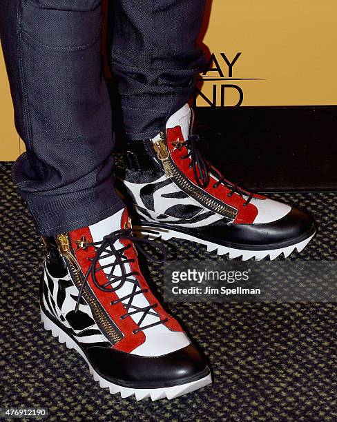 Actor Thomas Jones, shoe detail, attends the "Runaway Island" premiere during the 2015 American Black Film Festival at AMC Empire on June 12, 2015 in...