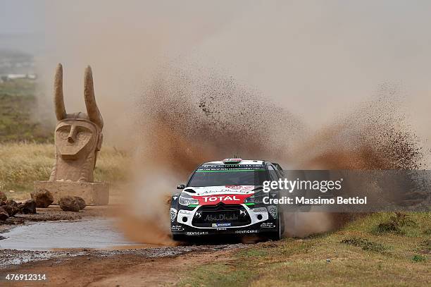 Mads Ostberg of Norway and Jonas Andersson of Sweden compete in their Citroen Total Abu Dhabi WRT Citroen DS3 WRC during Day One of the WRC Italia...