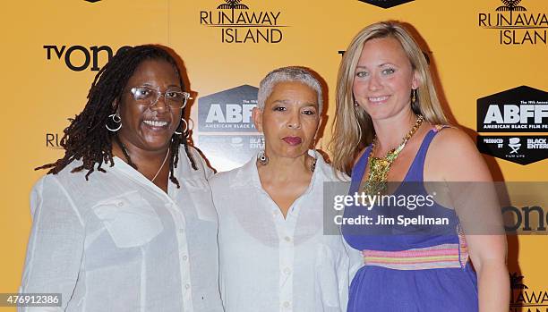 Producer Gingi Rochelle, director Dianne Houston and producer Allison Wilmarth attend the "Runaway Island" premiere during the 2015 American Black...