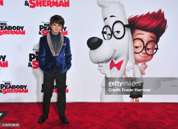 Actor Max Charles arrives at the Premiere of Twentieth Century Fox and DreamWorks Animation's "Mr. Peabody & Sherman" at Regency Village Theatre on...