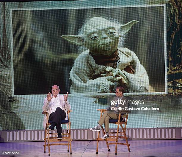 Frank Oz and James Arnold Taylor participate in Star Wars Weekend at Walt Disney World on June 12, 2015 in Orlando, Florida.