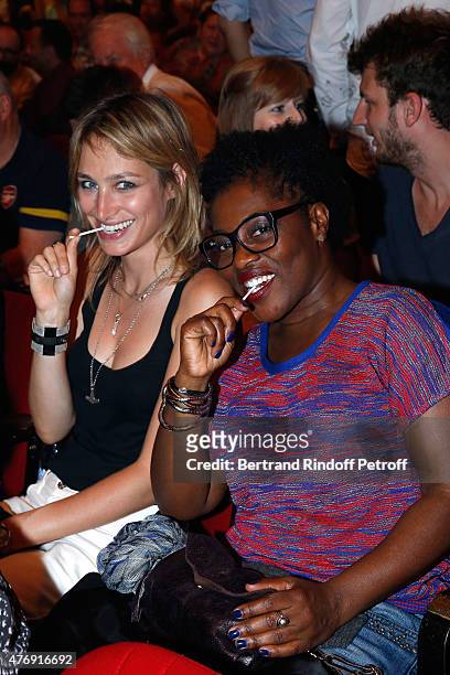 Actresse Pauline Lefevre and Claudia Tagbo attend Humorist Berangere Krief Performs at L'Olympia on June 12, 2015 in Paris, France.