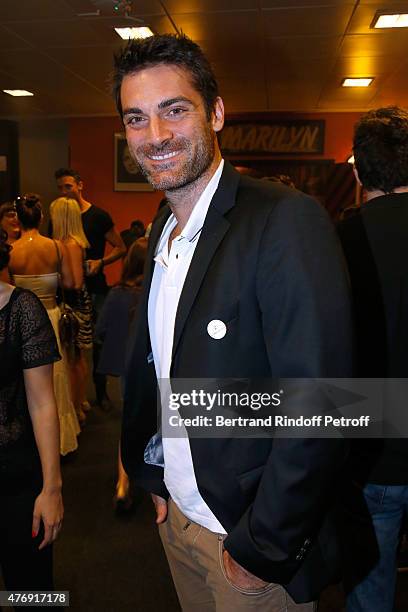 Actor Gil Alma poses Backstage after Humorist Berangere Krief Performed at L'Olympia on June 12, 2015 in Paris, France.