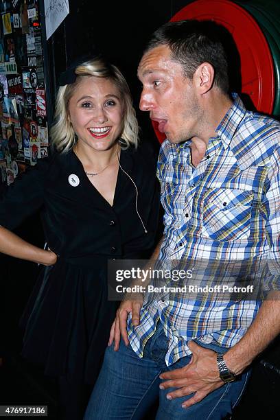 Humorist Berengere Krief poses Backstage with her Stage Director Gregoire Dey after she Performed at L'Olympia on June 12, 2015 in Paris, France.