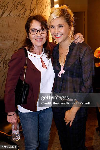 Humorist Berengere Krief poses Backstage with Actress Chantal Lauby after she Performed at L'Olympia on June 12, 2015 in Paris, France.