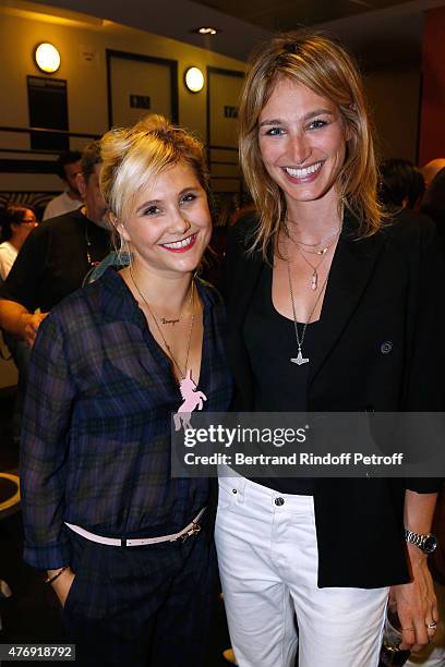 Humorist Berengere Krief poses Backstage with Pauline Lefevre after she Performed at L'Olympia on June 12, 2015 in Paris, France.